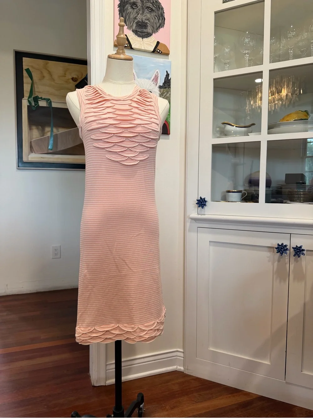 CHANEL Blush Pink Sleeveless Scallop-Detail Knit Dress